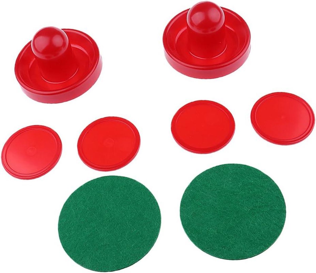Air Hockey Set - Pushers en Pucks - Tafelspel Accessoires - Vilten Bodem - 2 Pushers 4 Pucks - Rood