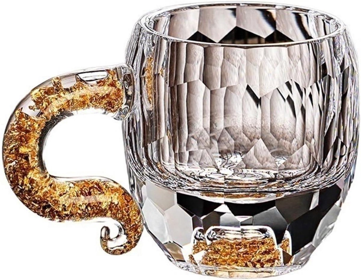 Glazen Beker - Kristallen Kopjes - Thee Moment - Diamant Textuur - 60 ml - Goud