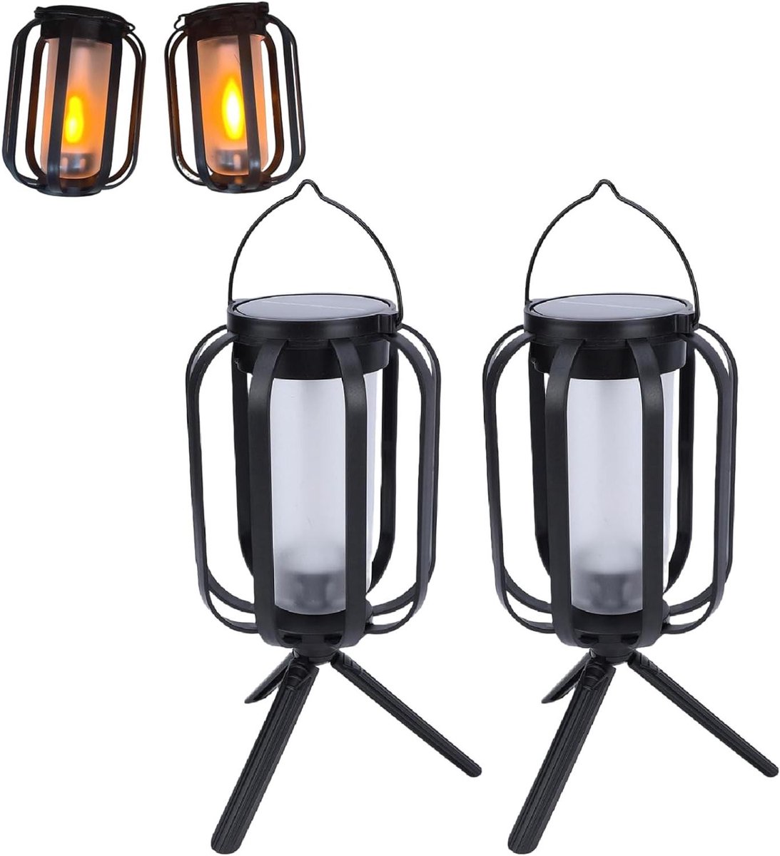 Zonne Lantaarn - Buitenlamp Decoratief - Tuin Verlichten - Flikkerend Vlam Effect - 2-pack