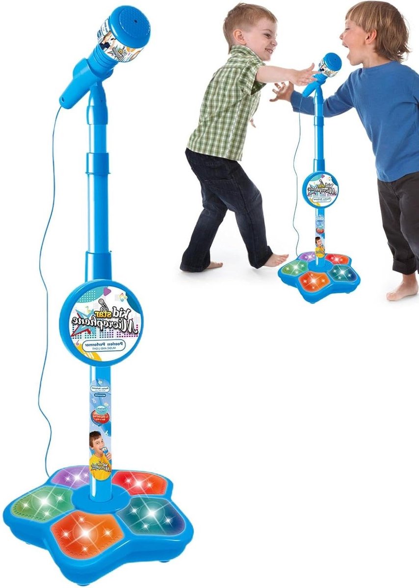 Kinder Microfoon Stand - Zingende Microfoon - Muziek Maken - Afneembare Microfoon - 100 cm Hoog - Blauw