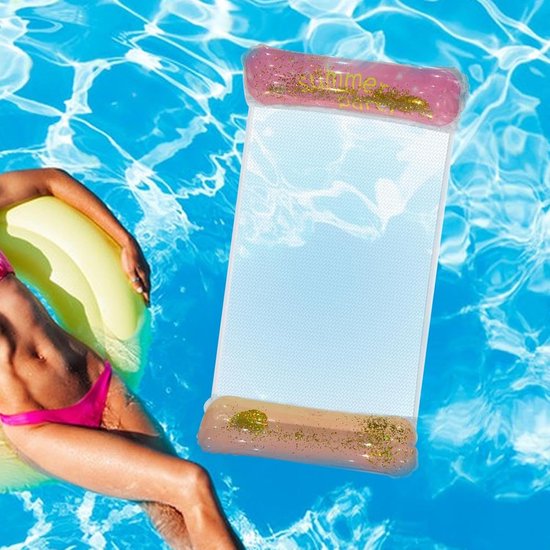 Opblaasbaar Zwembad Vlotter - Waterhangmat Relax - Ontspannen op Water - Compact Opvouwbaar - 127 x 70 cm - Roze — afbeelding 3
