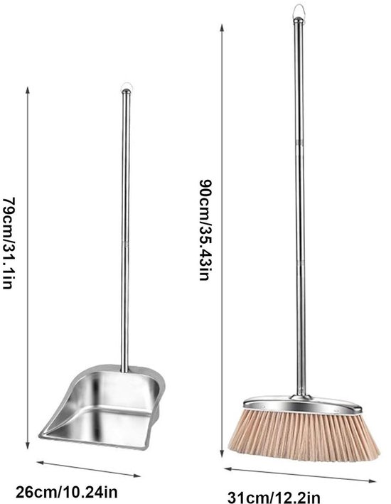 Bezem en veegschep - Vloeronderhoud set - Snel vloeren reinigen - Brede kop ontwerp - 379 cm breed - Roestvrij staal — afbeelding 2