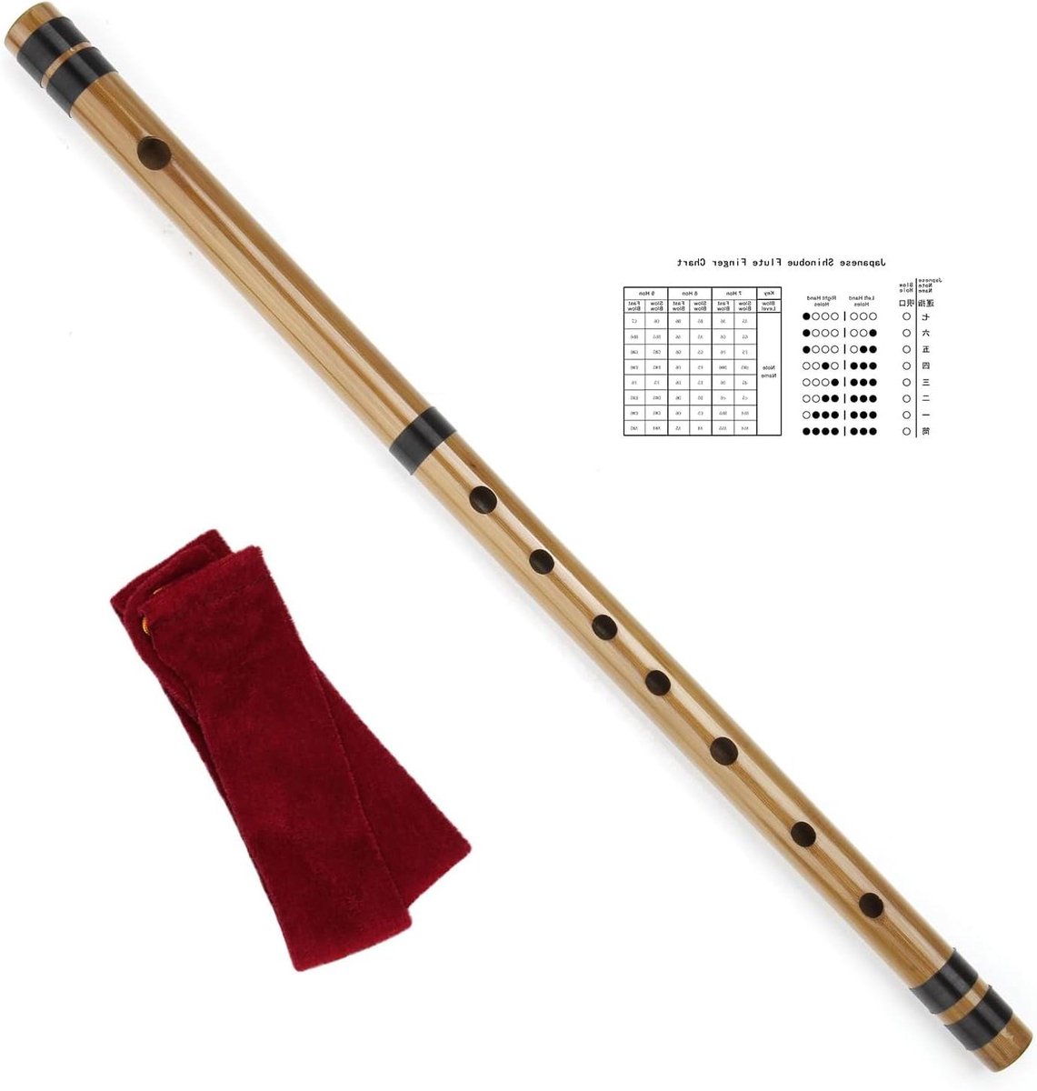 Bamboe Fluit - Houten Instrument - Muziek Maken - Handgemaakt Ontwerp - 46 cm - Bruin