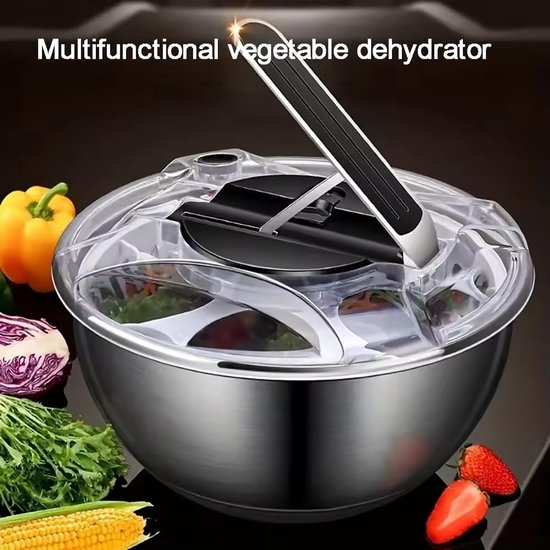 Salade Centrifuge - Groente Droger - Salade Bereiden - Grote Capaciteit - 3.5 Liter - Zilver — afbeelding 3