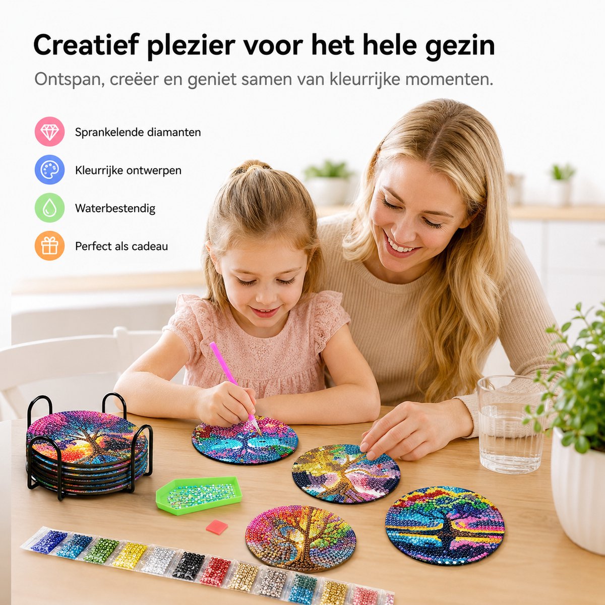 BOTC Diamond Painting - Onderzetters met Houder - Set van 8 - Pakket Volwassenen en Kinderen - Cadeau — afbeelding 7