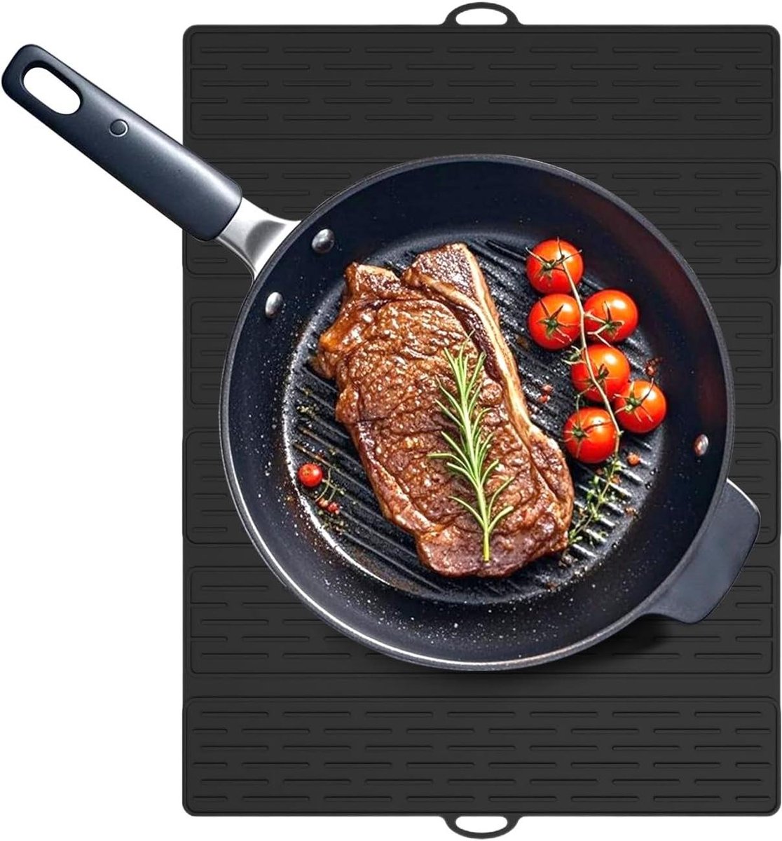 Afdruipmat Keuken - Siliconen Mat - Afwas Drogen - Opvouwbaar Ontwerp - 53x40 cm - Zwart