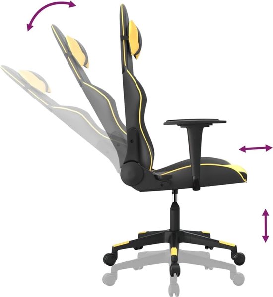 Gaming Stoel - Comfortabele Fauteuil - Ontspannen Zitten - Verstelbare Rugleuning - 360° Draaibaar - Zwart Goud — afbeelding 4