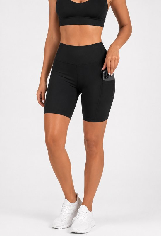 SparkNine Softflow korte sportbroek - dames short - met zakken - 4XL - zwart - half lang - super zacht materiaal van Merkloos — afbeelding 5