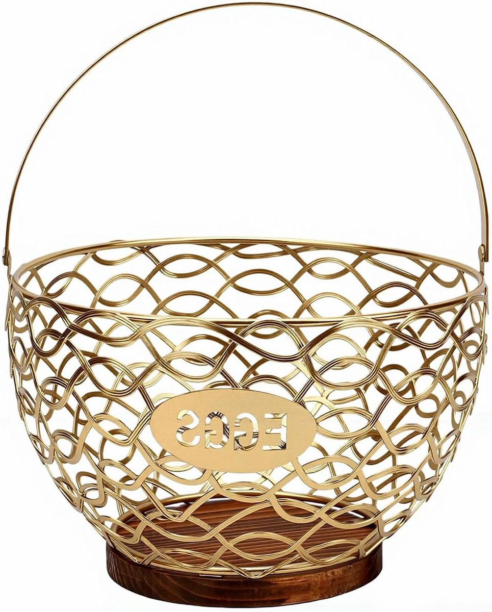 Eieropvangmand - Kippenmand Keuken - Eieren Verzamelen - Stevig Metaal Hout - 21 cm Diep - Goud