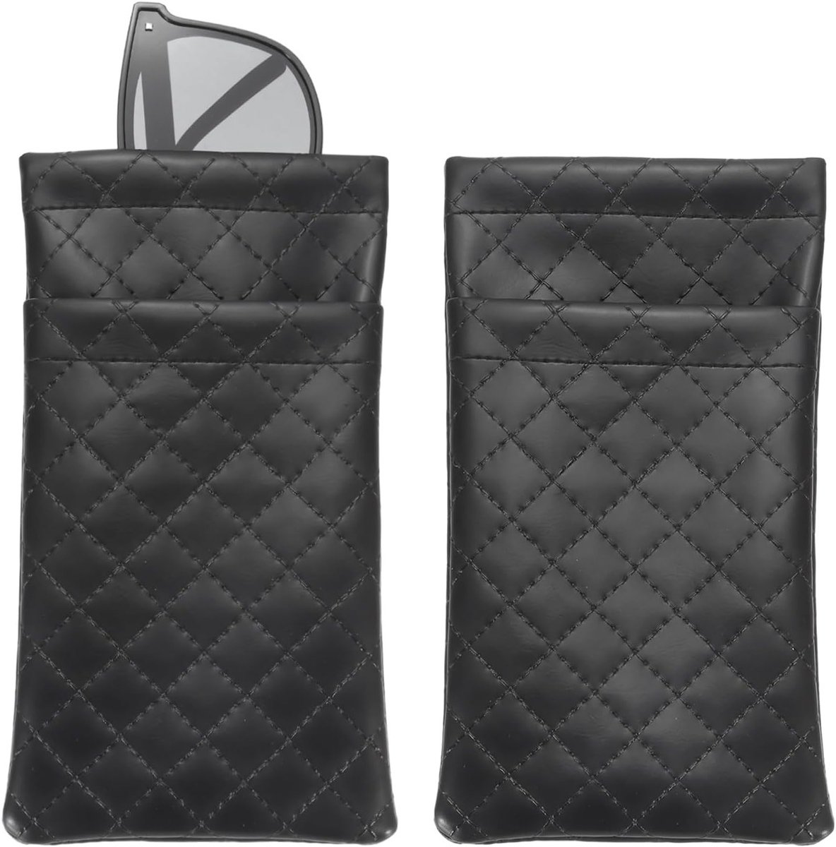 Dubbele PU lederen brillenkoker met druksluiting, zacht zwart etui voor brillen en reisaccessoires, 2 stuks, ideaal voor bescherming en organisatie