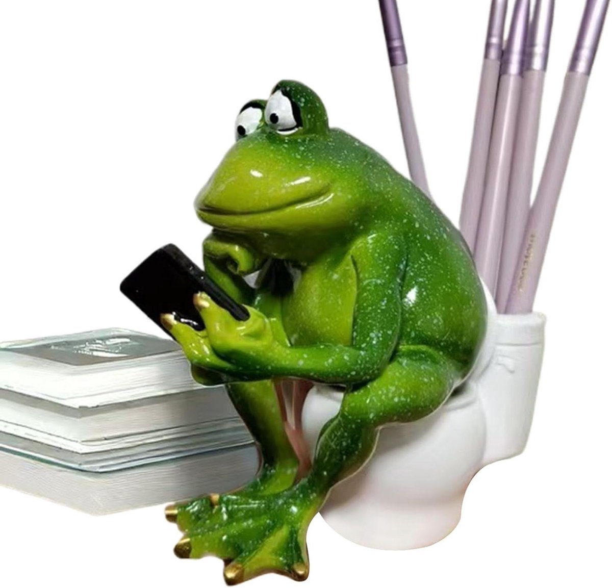 Decoratief figuur - Humoristisch beeld - Bureau organiseren - Kikker op toilet ontwerp - 1