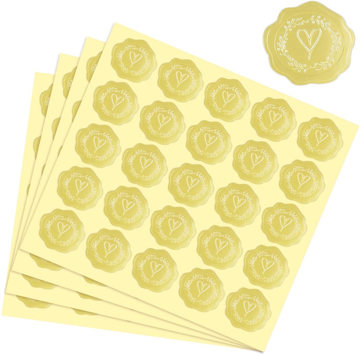 MTTProducts - Gouden Wax Seal Stickers - Hartenvormige Embossed