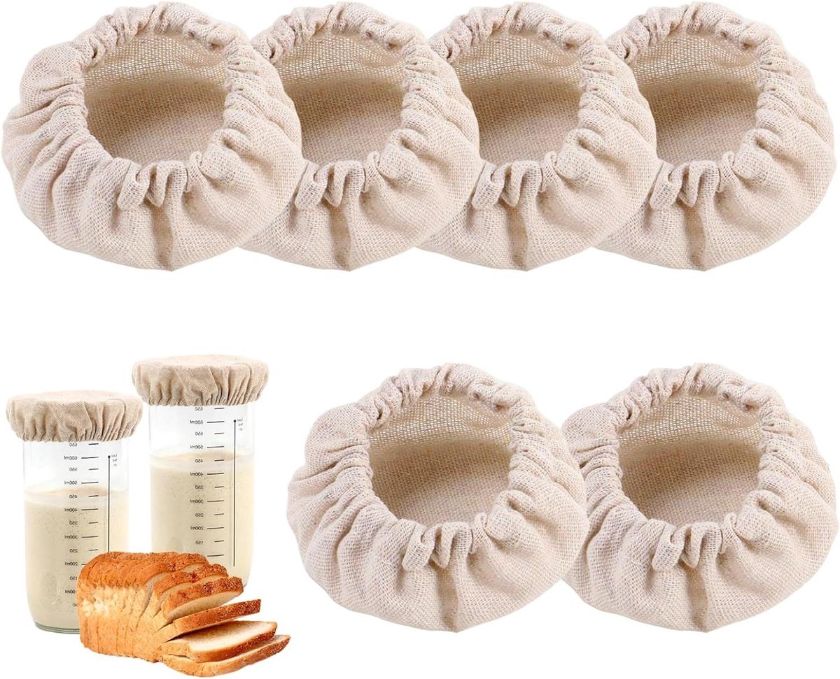 Fermentation Lids, Sourdough Pot Cover 6Pcs Reusable Cotton Linen Sourdough Starter Jar Cloth Cover 9.5cm Sourdough Cloth Cover for 3-4" Jar Mouth
