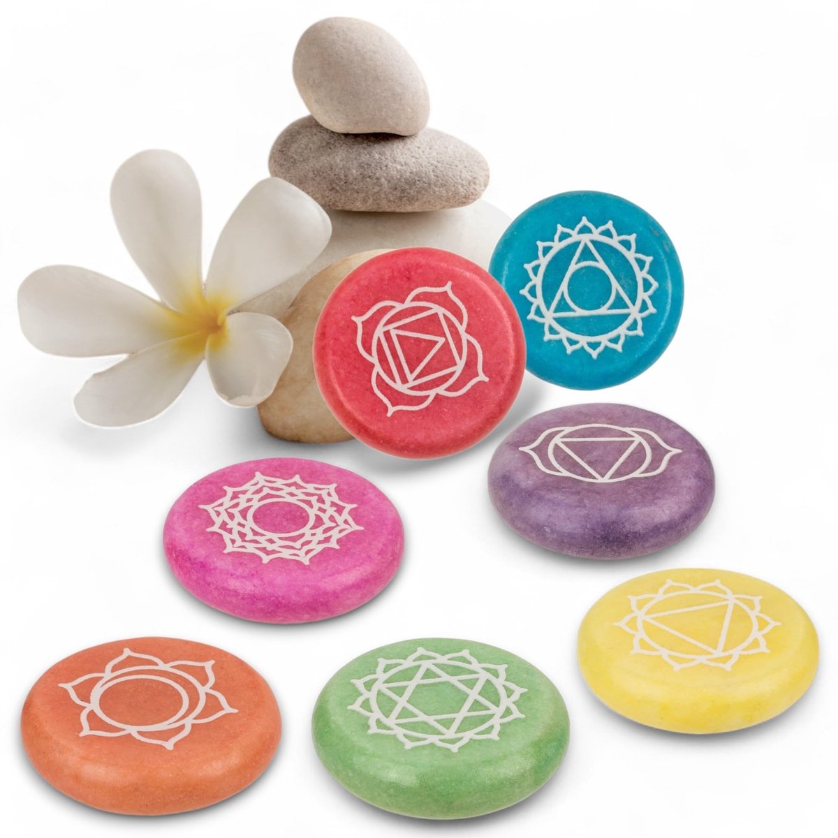 Dailygoods- Chakra-stenen Set van 7 - Natuursteen - Diameter 3,5 cm - Energetische Genezing - Meditatie - Spiritueel Welzijn - Energiestenen