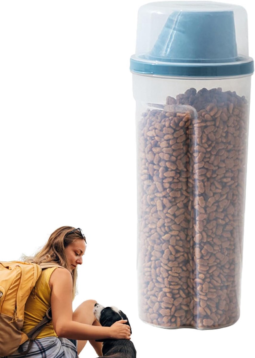 Killogood Voercontainer voor huisdieren - Draagbare opbergemmer van 1500 ml met maatbeker - Luchtdichte reiscontainer voor honden- en kattenvoer - Geschikt voor binnen- en buitengebruik met droogvoer