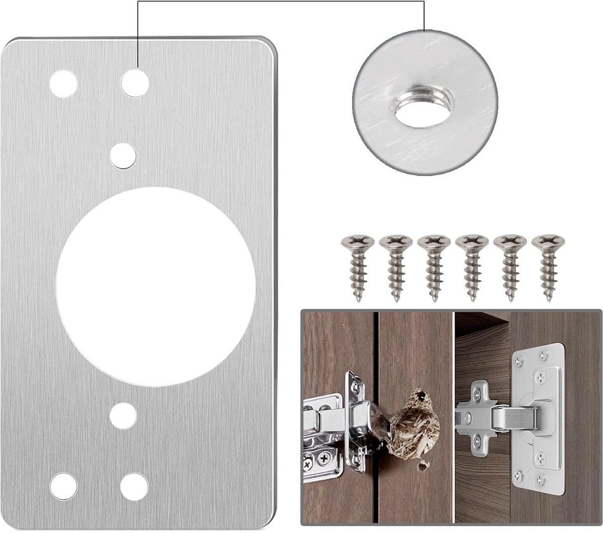 Dailygoods- Scharnierplaat 8 Stuks - Scharnier Reparatie Plaat - Beugel met Schroeven - Roestvrij Staal - Duurzaam - Geschikt voor Keuken/Deur - Scharnierbeugel