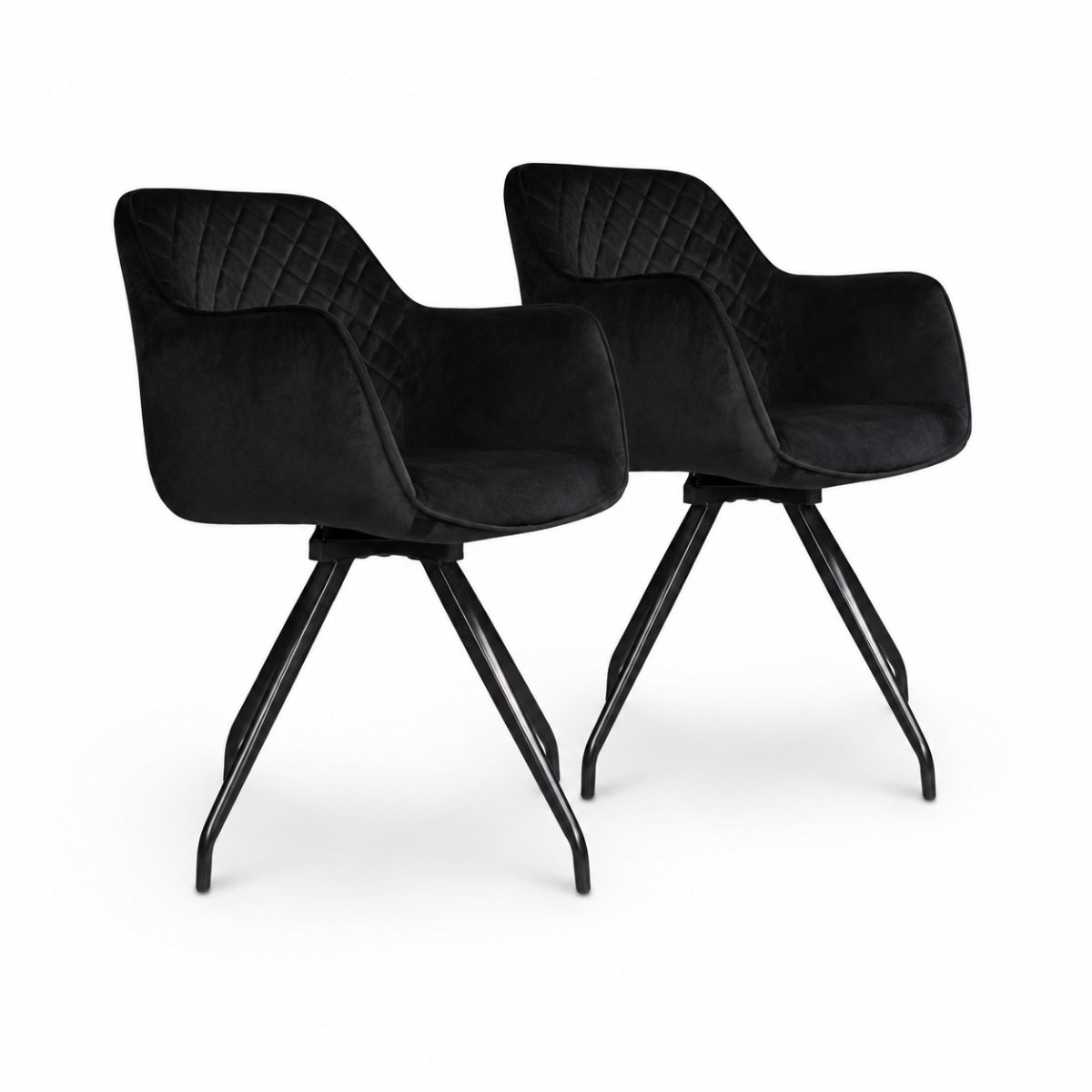 DS4U® - Romy eetkamerstoel - Set van 2 - Zwart - Velvet - Met armleuning - 360 draaibaar