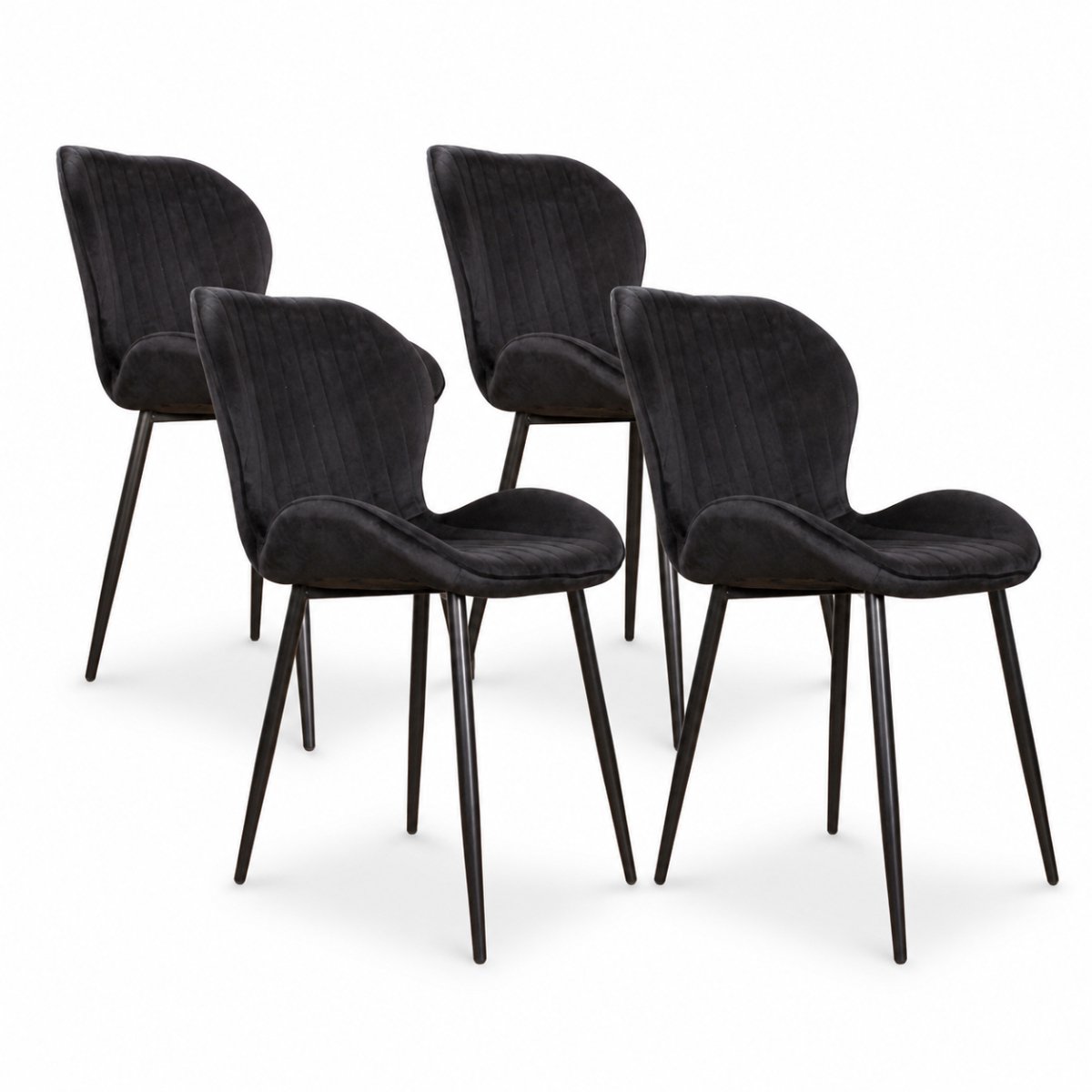DS4U® - Giulia eetkamerstoel - Set van 4 - Zwart - Velvet - Zwart metalen poten