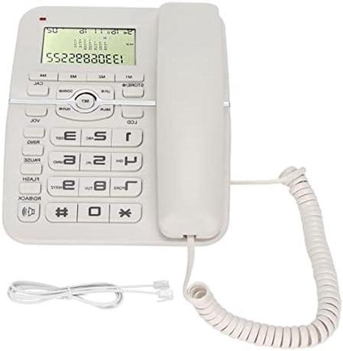 Vaste Telefoon - Huistelefoon Analoog - Thuis Bellen - LCD Scherm - 21 cm Lengte - Wit