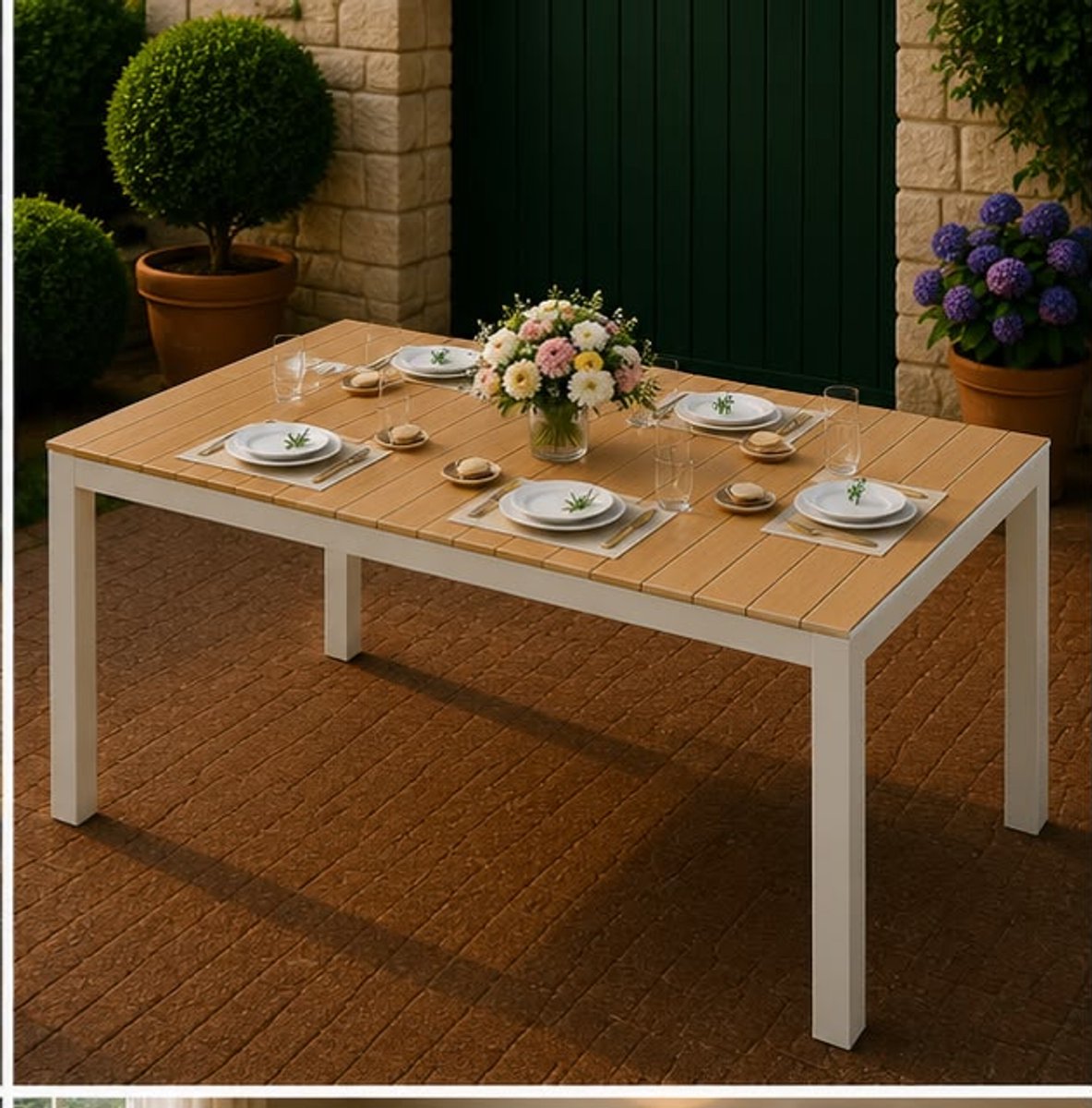 Tuintafel 140x90x75 cm – Aluminium Terrastafel met WPC Tafelblad voor 6 tot 8 Personen – Weerbestendige Rechthoekige Eettafel voor Tuin, Terras en Balkon – Grijs – Mobili Bella