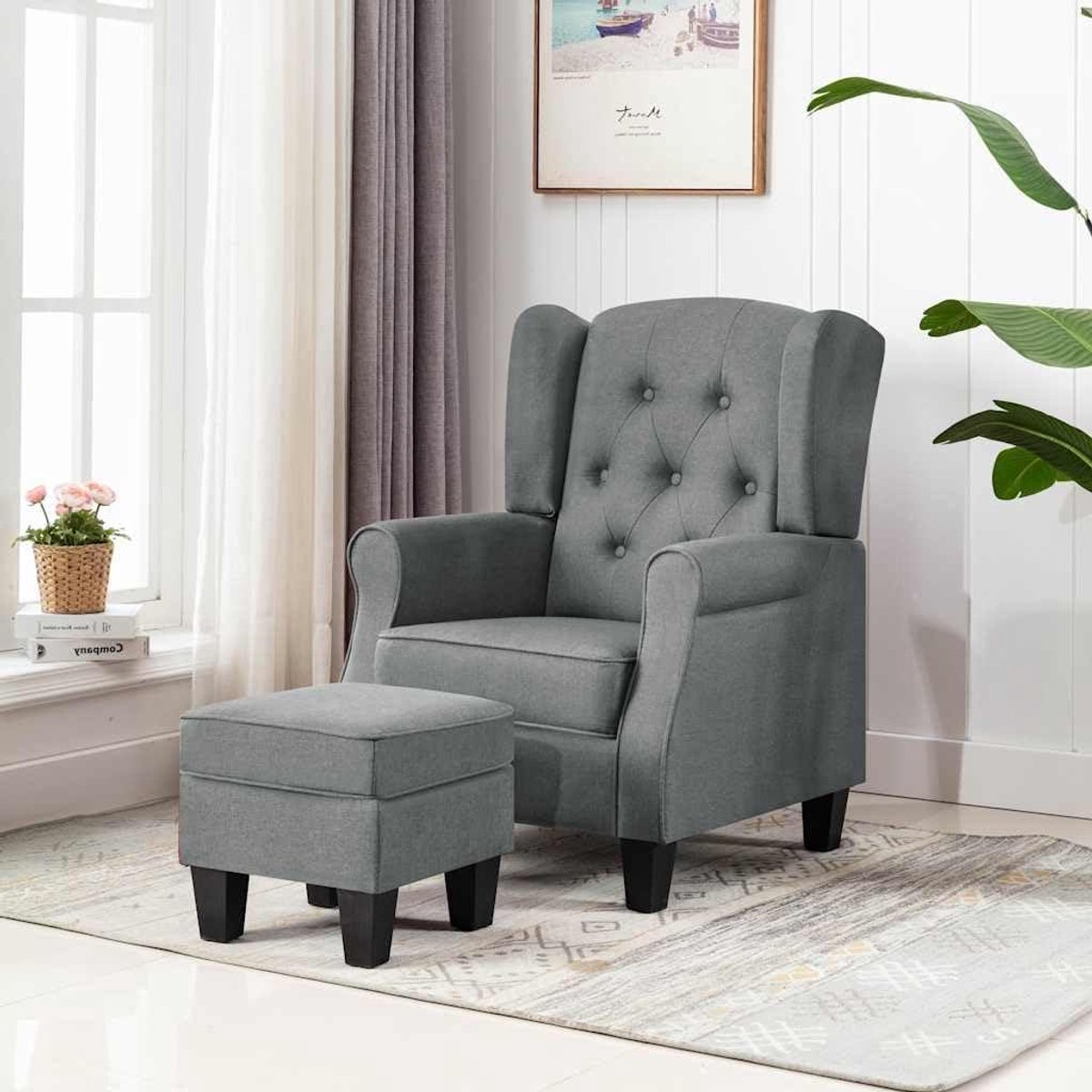 Fauteuil met voetenbank - Loungestoel comfortabele stoel - Ontspannen zitten - Hoge rugleu