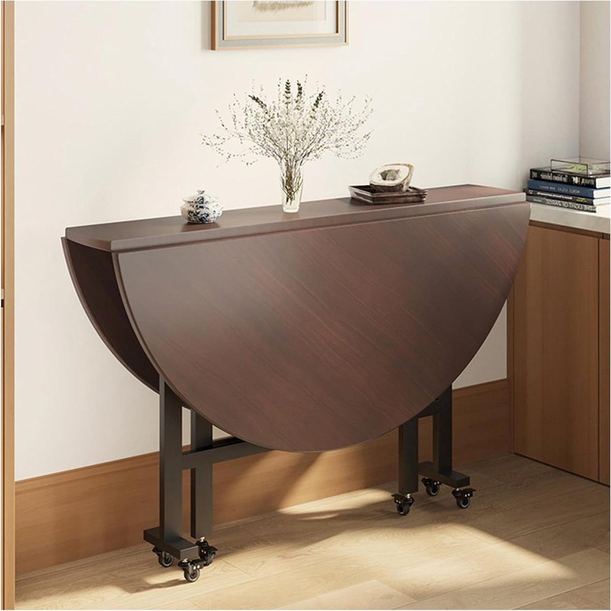 Uitschuifbare Eettafel - Ronde Tafel - Ruimte Besparen - Met Druppelblad - Tot 150 cm - Houtkleur