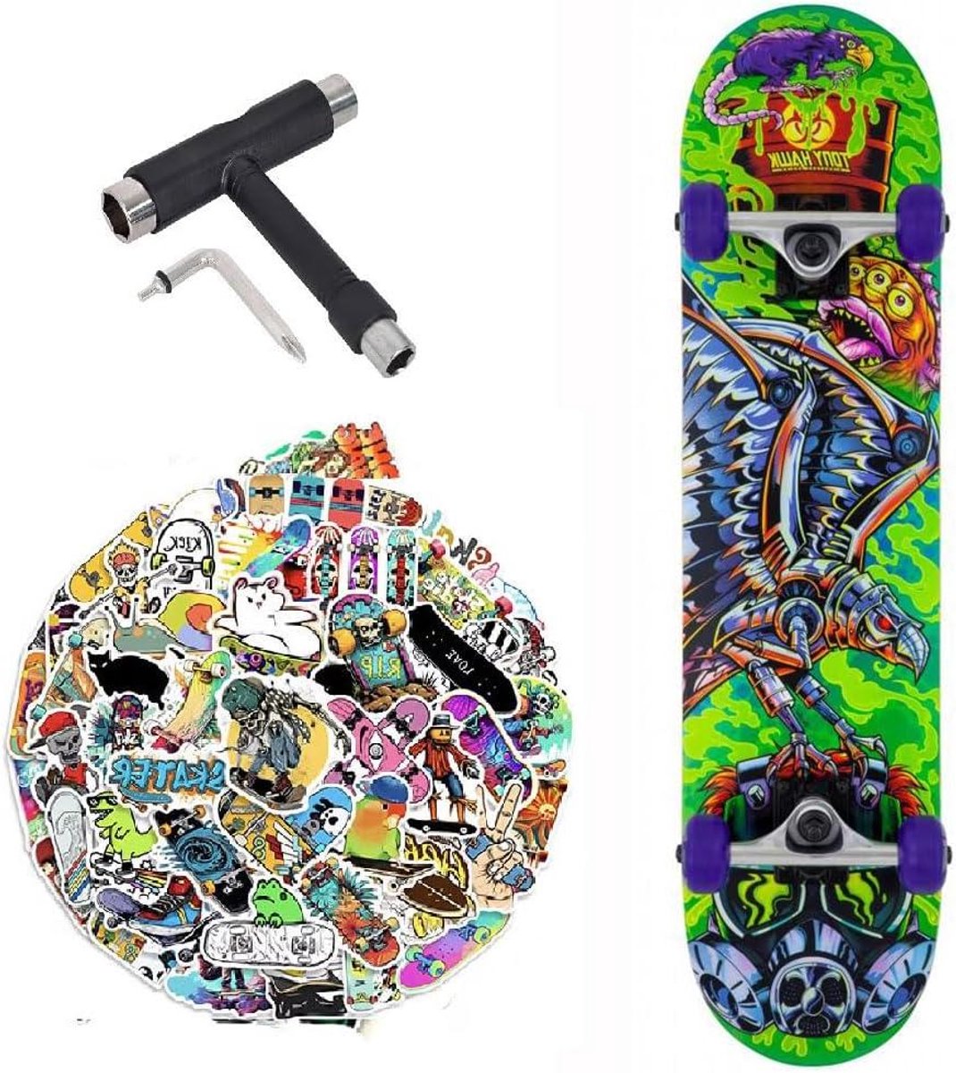 Compleet Skateboard Beginners Board Straat Skaten Inclusief Gereedschap 7.5 Inch Breed Toxic