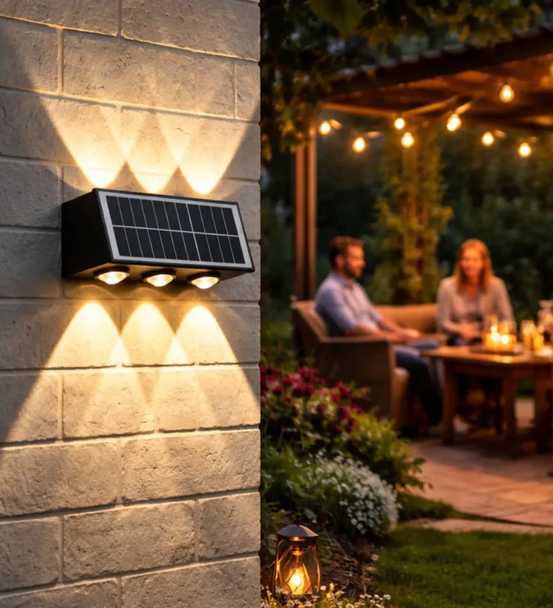 MALIBU 6 - LED SoLAR Tuinverlichting - Wandlamp - CCT Aanpasbare licht kleuren - 3000K/4000K/6000K - Zonne-energie - 6W - ZWART