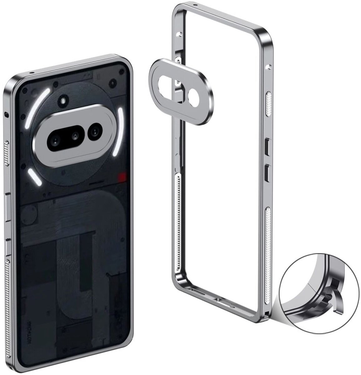 Metalen Hoesje Frame met Camera Protector Geschikt voor de Nothing Phone (3a) - Grijs