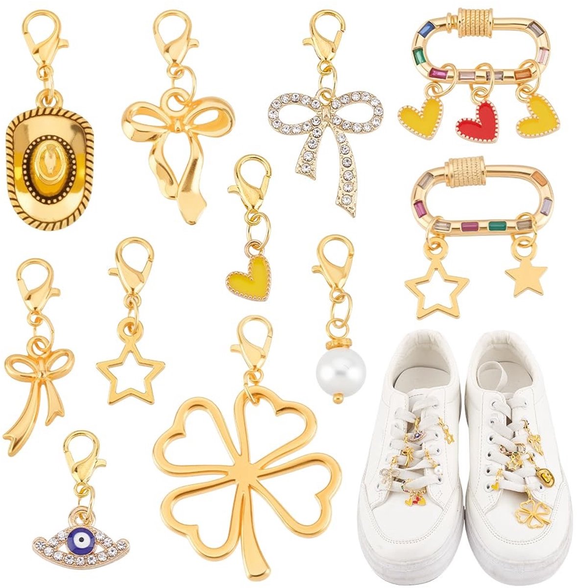 Dailygoods- Schoenveter Charms 11 Stuks - Gouden Decoratie - Metalen Schoen Clips - Badge Houder - Steekmarker - DIY Craft 22-40 mm - Schoenaccessoires