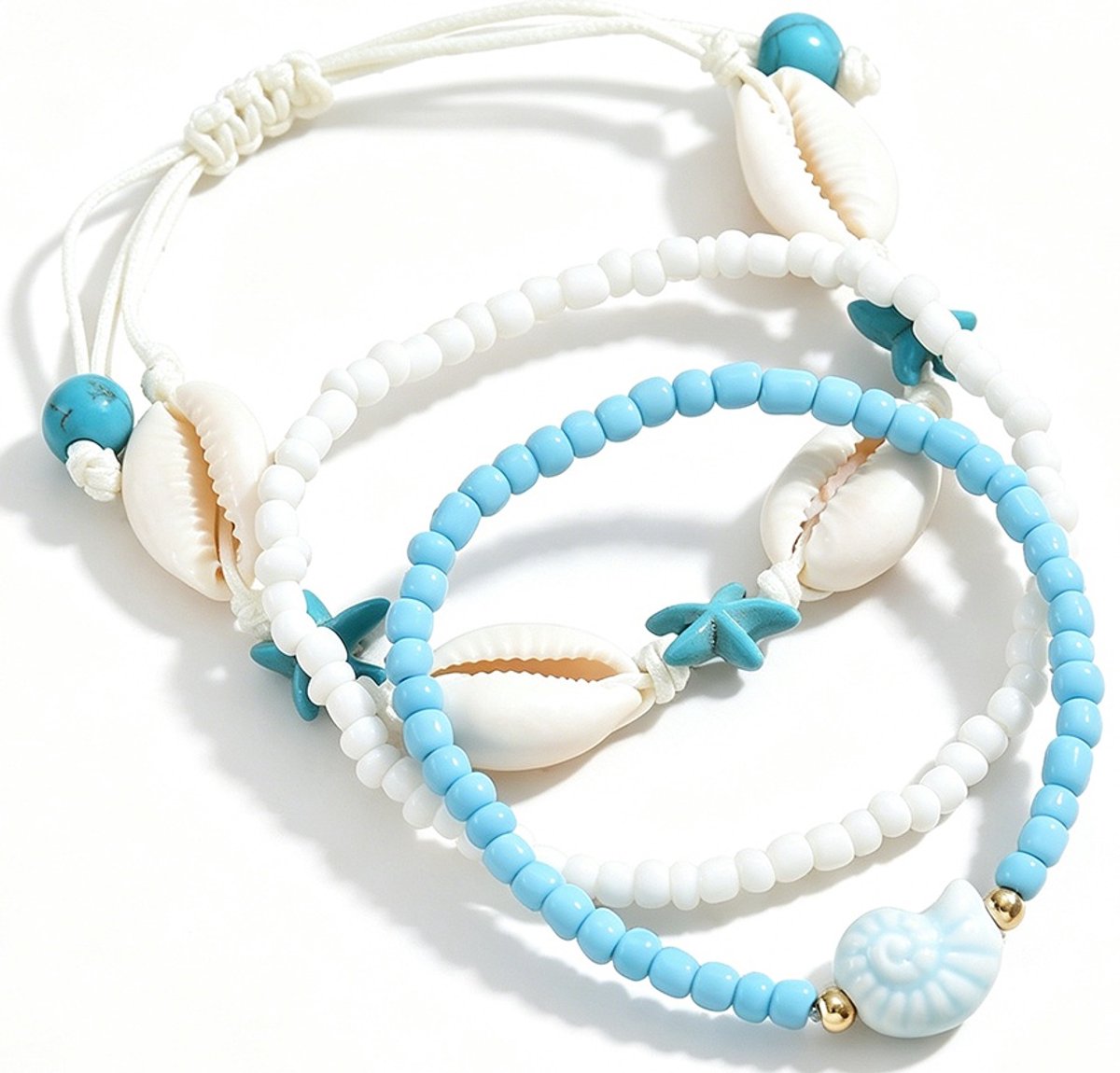 Enkelbandjes - set 3 stuks - blauw