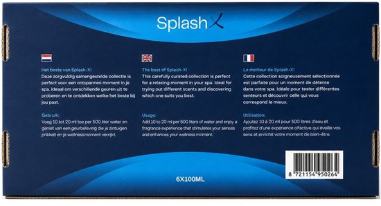 Doos met Splash-X spa geuren: De beste spa collectie voor ontspanning.