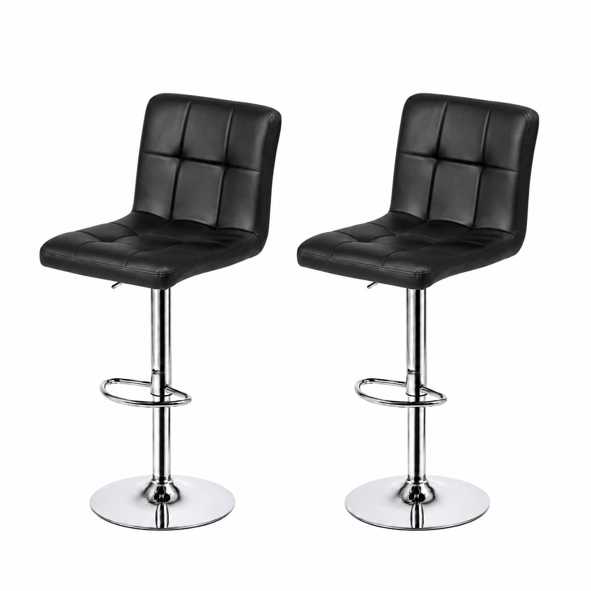 xDays Barkrukken Set van 2 Zwart – Hoogte Verstelbaar 60-82 cm – PU Leer – Verchroomd Onderstel – 360° Draaibaar – Met Voetensteun – Barstoel – Keuken Bar Restaurant