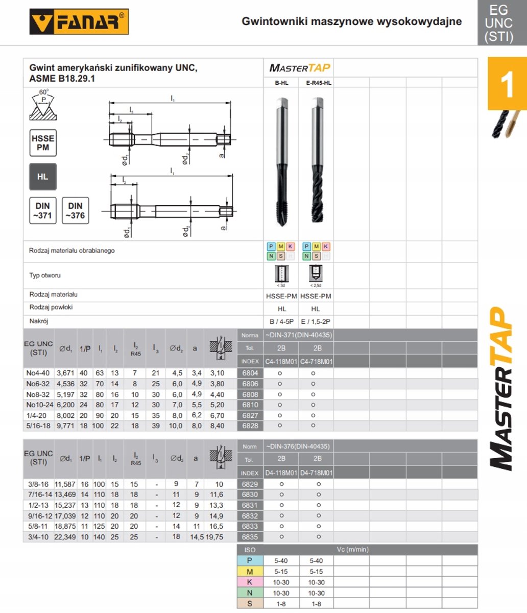 Fanar EG UNC 6-32 2B DIN 371-E HSS-E PM Tap