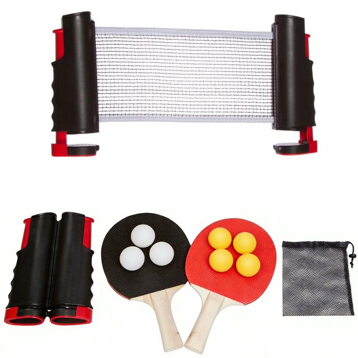 Complete Tafeltennisset: 2 Batjes, 6 Ballen, Net & Tas