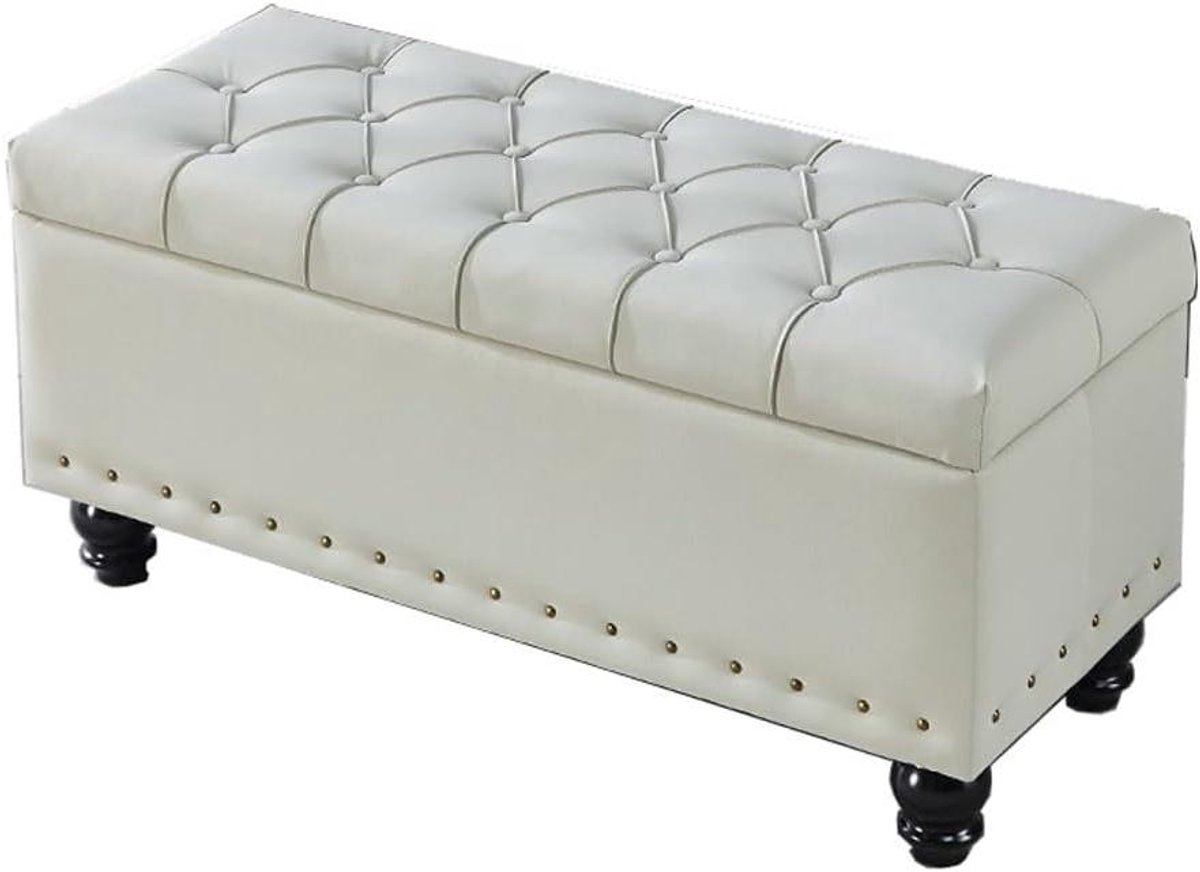 Moderne Voetenbank - Ottomaanse Kruk - Schoenen Wisselen - Met Opbergrek - 80cm Breed - A