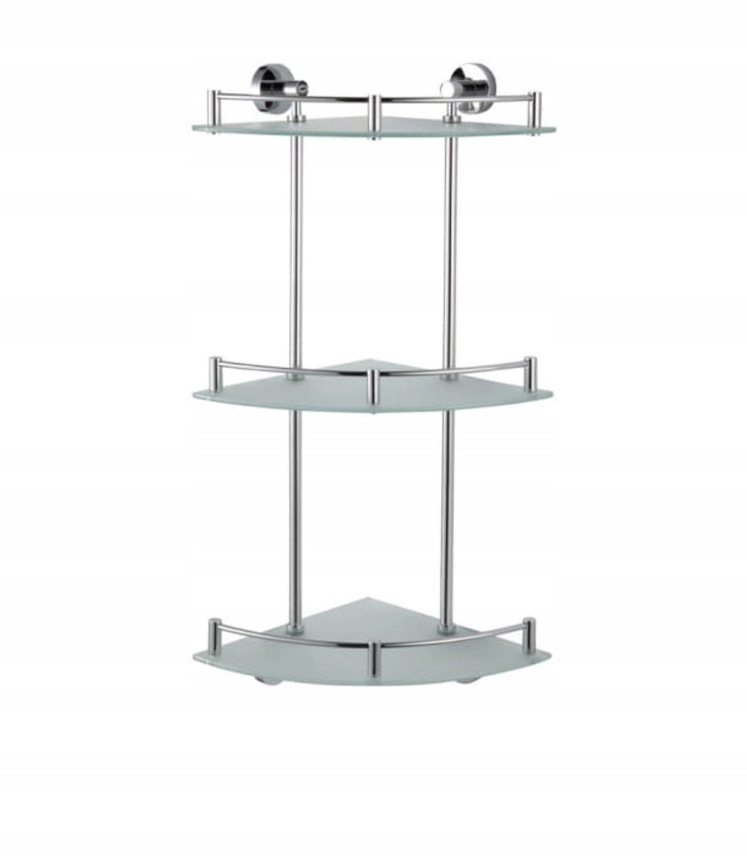 Stella Classic Hoek Glazen Doucheplank Mat Chroom 3 Niveaus