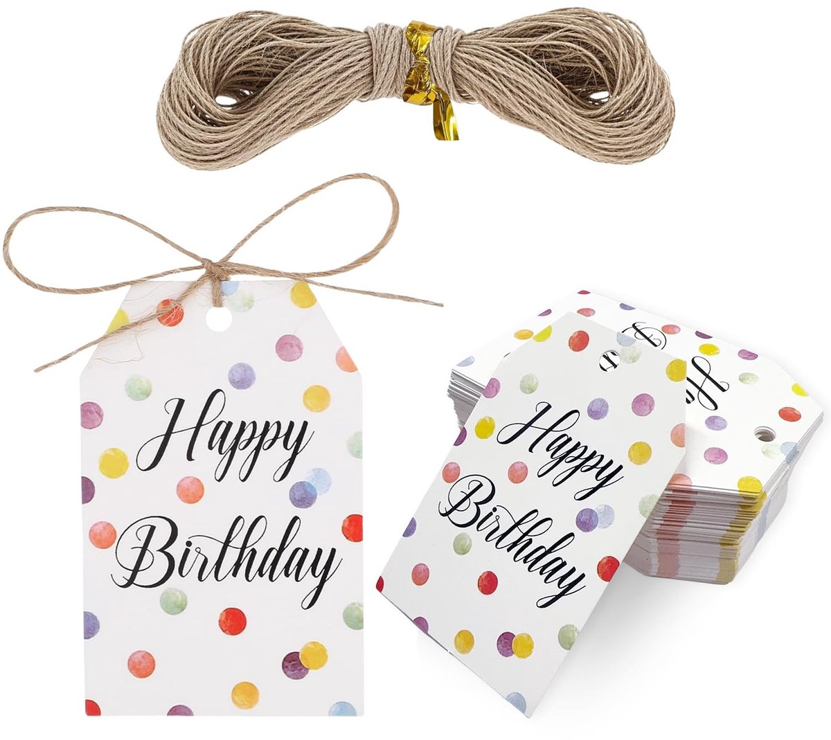 Dailygoods- Cadeaulabels 100 stuks - Verjaardagscadeaulabels - Dikke gepersonaliseerde labels - Papier - Kleurrijk - 5,5x8,5 cm - Verjaardagslabels