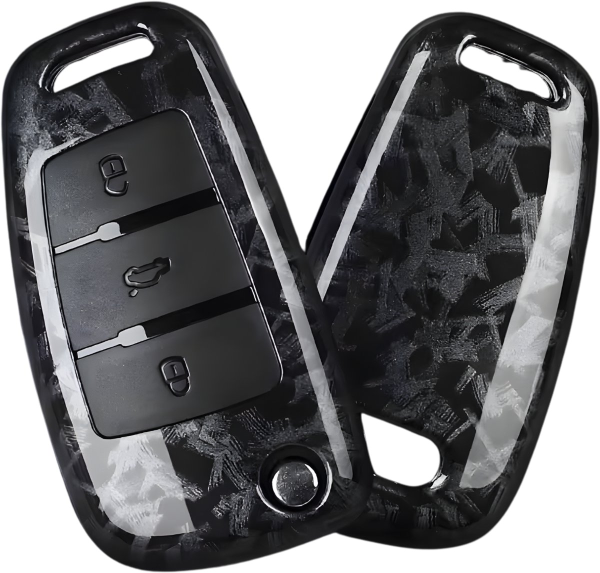 Premium Sleutelcover - Gloss Gestreepte Carbon Look - Sleutelhoesje Geschikt voor Audi A1 / A3 / A5 / A6 / Q3 / Q5 / S3 / S5 / RS - Key Cover - Auto Accessoires zwart/grijs