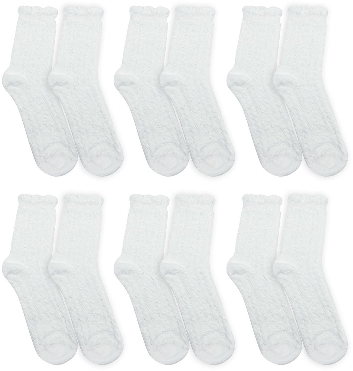 JHUBERS- Balletsokken 6 Paar - Katoenen Sokken - Ademend - Casual - Ruches - Enkelsokken - Witte Kanten