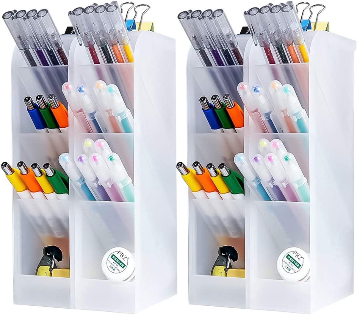 JHUBERS- Pennenhouder Set van 4 - Bureau Organizer - Pennenbakje - Multifunctioneel - Duurzaam PP Kunststof - Transparant Wit - Pencil Organizer