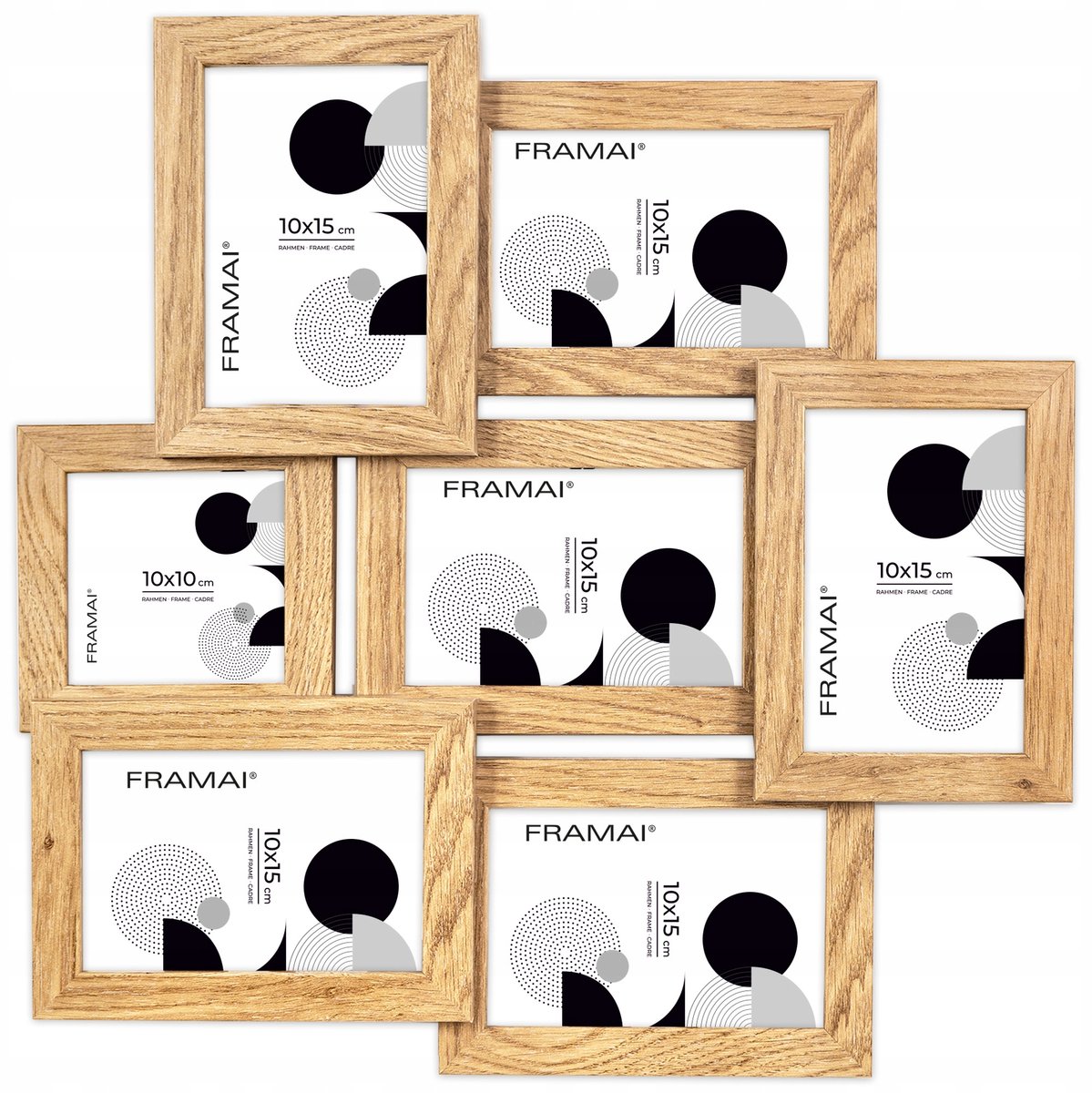 Multifoto lijst eikenkleurig 44x44 cm voor 7 foto's