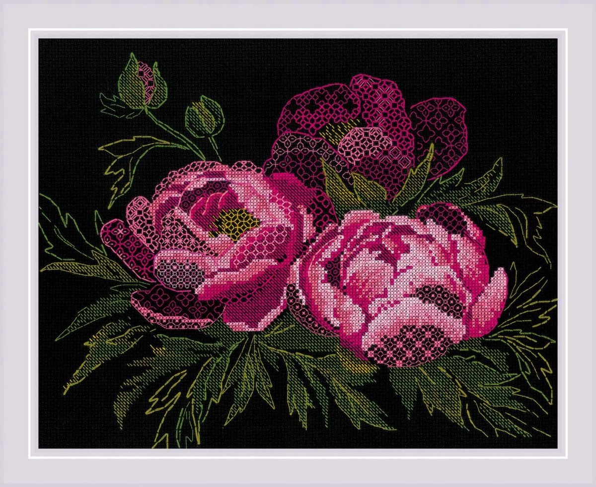 RIOLIS Kruissteekset: Kantige Pioene 30x24 cm
