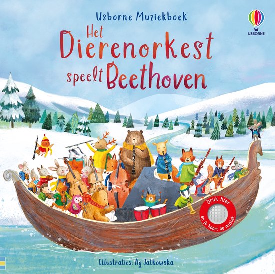 L'orchestre d'animaux joue Beethoven. Des animaux dans un bateau jouent des instruments dans la neige.