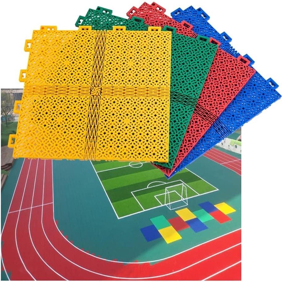 Modulaire Vloertegels - Sportvloer Tegels - Sportveld Aanleggen - Antislip Drainage - 34x34 cm - Blauw Zwart