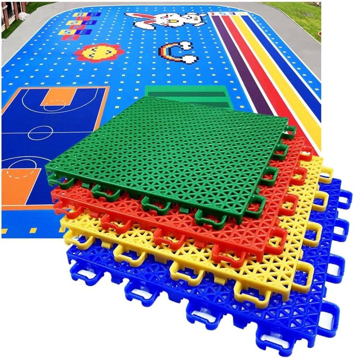 Sportvloertegels - Modulaire tegels - Buiten sporten - Snelle afwatering - 25 cm - Rood