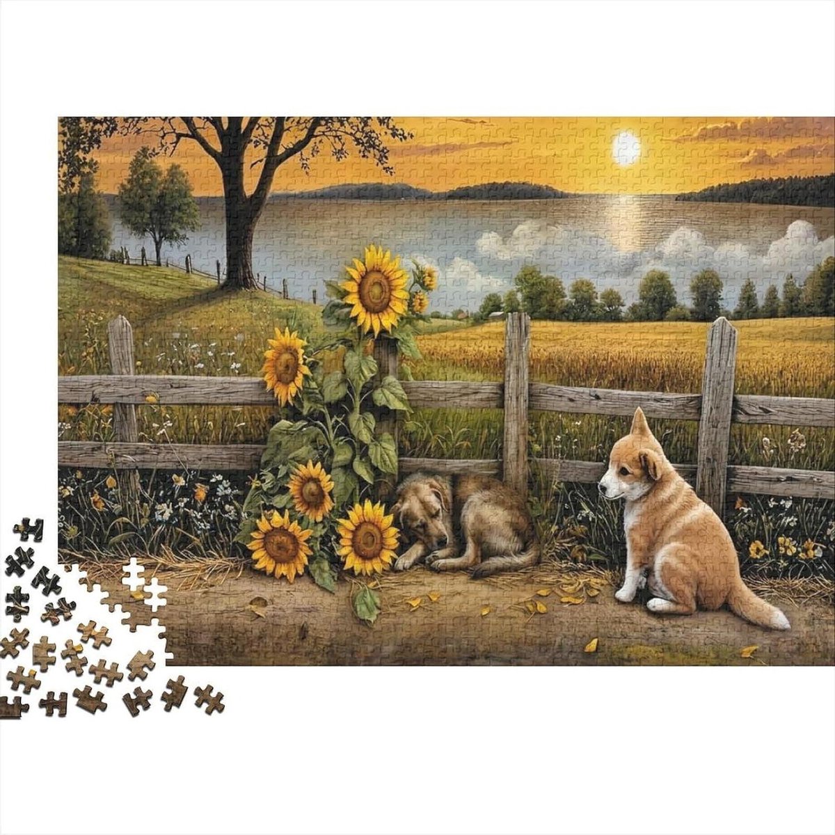 Legpuzzel - Hondenpuzzel - Ontspanning - 1000 stukjes - 52 x 38 cm - Zonnebloemen