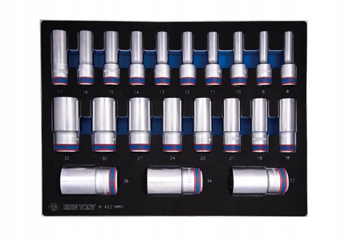 King Tony Dopsleutelset 1/2" 21-delig, 12-hoek, 8-36mm