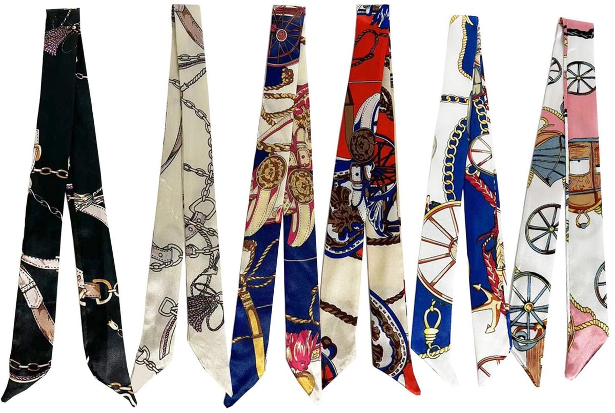 SOUQONE- Sjaal Zijden - 6 Stuks - Satijn Lint - Dames Accessoire - Haar/Hoofd/Nek - Lichtgewicht en Comfortabel - Sjaaltje
