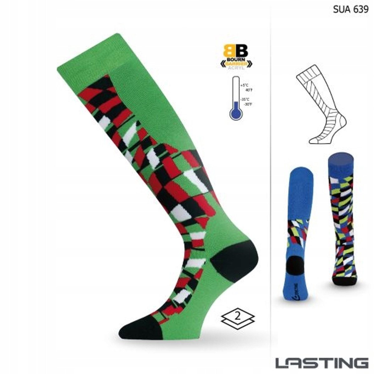 Lasting SUA 639 Snowboard Sokken Groen